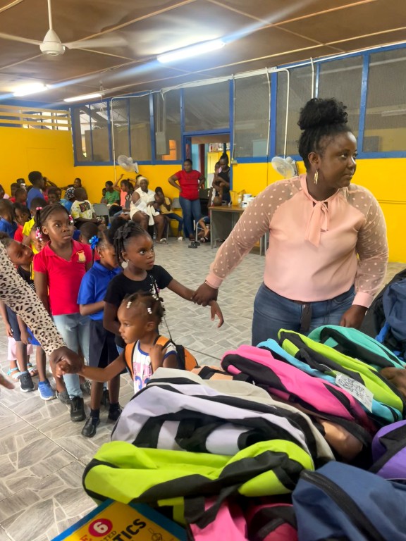 Students waiting in line to receive their Back-to-School Packages